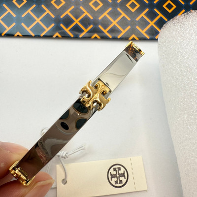Tory Burch Silver Crystal Logo Hinged Bracelet 228699fb-53a3-4b7b-a8bc-  main image 3