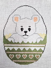 Signed Hand-Painted Needlepoint Bear In Easter Egg 140-E Canvas 18 Ct