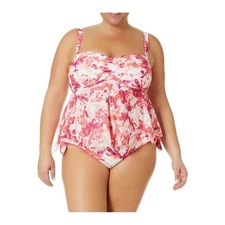 Time and Tru Tie Dye Tankini Swimsuit Set Women's Size L 12 14 Pink White