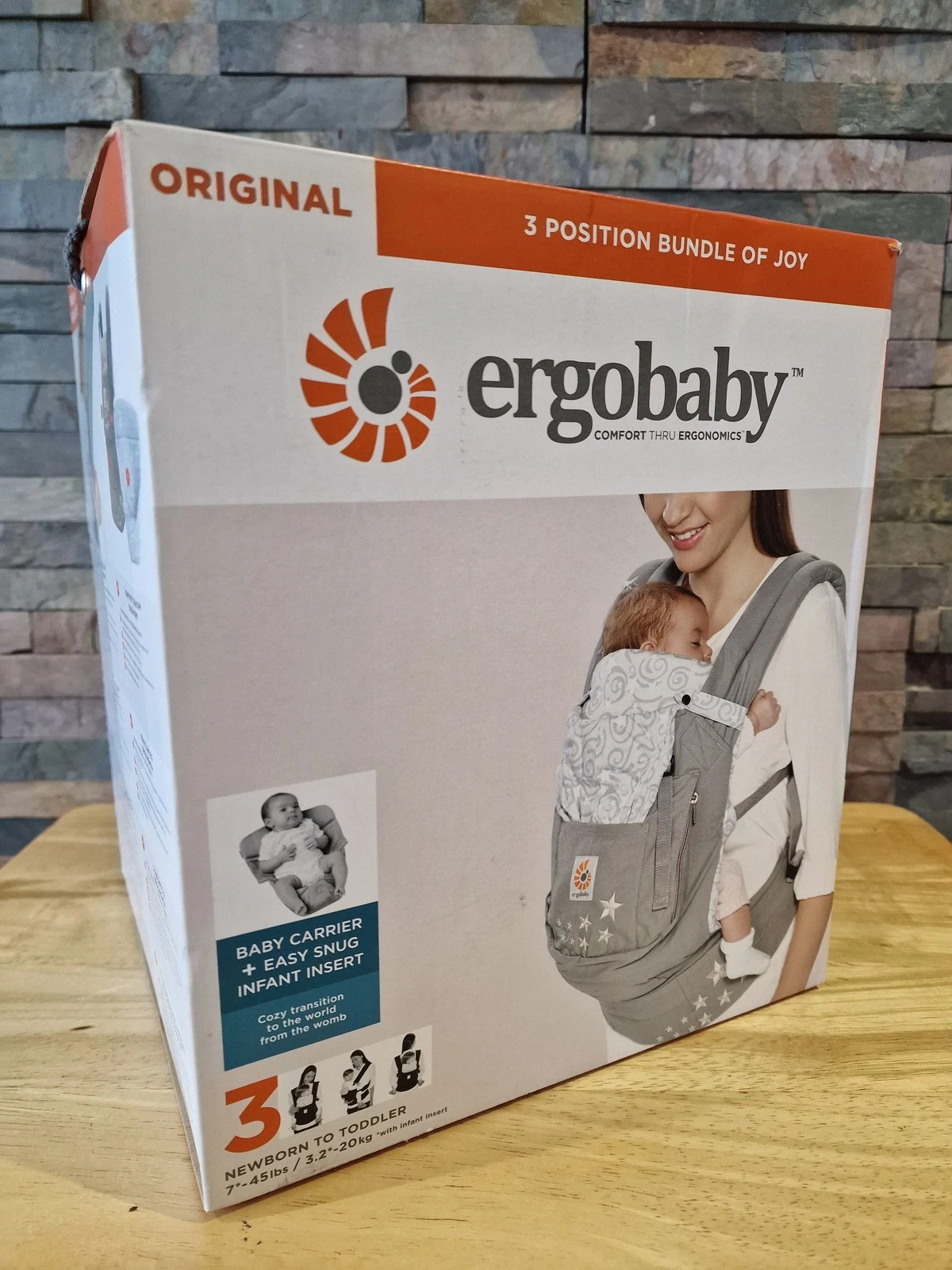 Ergobaby Original 3 Position Baby Carrier with Infant Insert Grey Stars