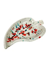 Vintage Mid-Century Modern Speckled Leaf Ashtray Drip Glaze Retro Splatter Q11