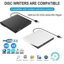 External CD/DVD Drive for Laptop USB 3.0 Portable Burner Player WHITE or BLACK