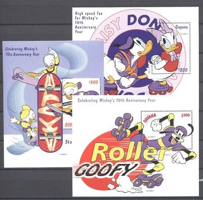 Walt Disney, Funsport, Donald, Goofy - Guyana - 3 Bl. ** MNH