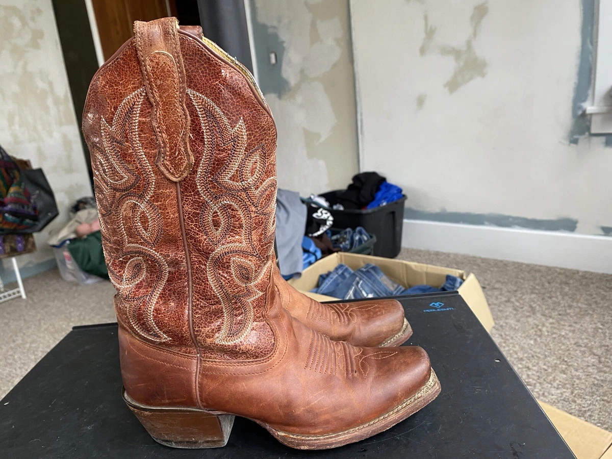 Vintage NOCONA Women's 5.5B Leather Honey Crystal Brown Embroidered Cowboy  Boots