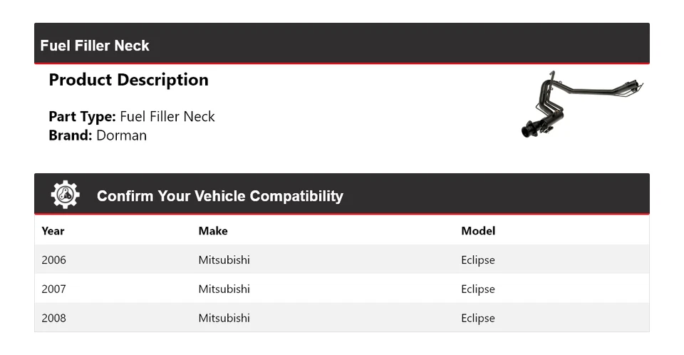 Cuello de llenado de combustible 2007 para Mitsubishi Eclipse Dorman 2006-2008 Foto 2 de 4