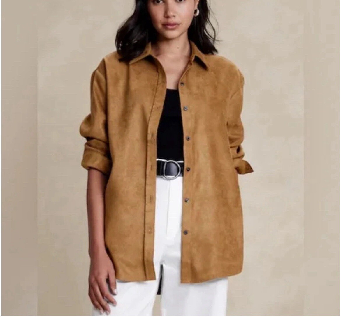 Banana Republic Women's L Oversized Suede Shirt in Rich Brown