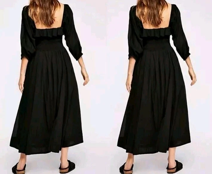 Free People Oasis Dress Cotton Gauze Peasant Romantic Feminine Black XS - Image 2 of 4