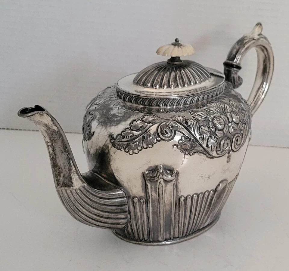 Antique Early Victorian Silver-Plate Repousse Teapot ~ Possibly Sheffield - Image 3 of 4