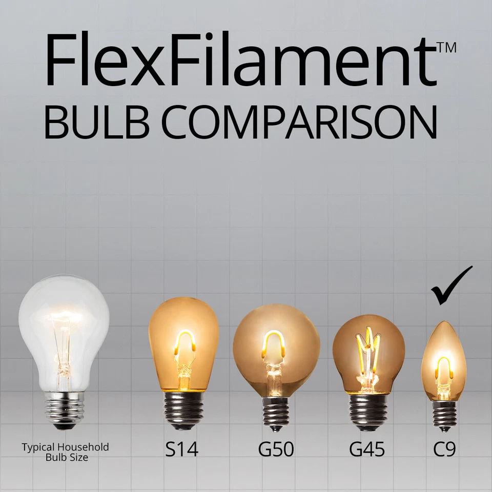 LED Shatterproof FlexFilament C9 Vintage Edison Christmas Light Bulbs, 5 Pack - Image 2 of 2