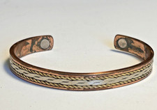 Braided Copper, Brass, Silver Cuff Bracelet, Med Size, Magnetic, Pre-owned