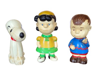 Vtg 1970s Peanuts Ceramic Figurines 8  Snoopy, Lucy & Linus Hand-Painted