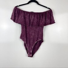 Forever 21 Burgundy Off Shoulder Bodysuit Ruffle Trim Women s Small Top