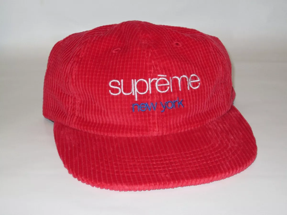 SUPREME Waffle Cord Classic Logo 6 Panel Hat Cap RED