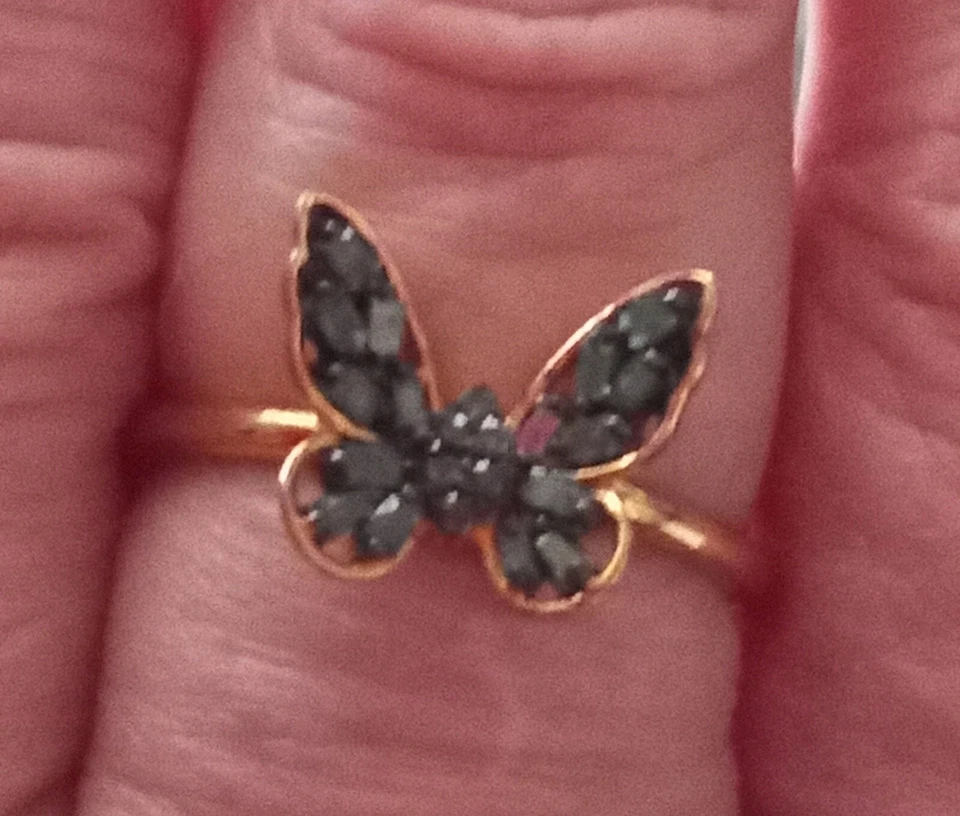 Sterling/YG Green diamond butterfly ring Sz. 10 - Image 2 of 4