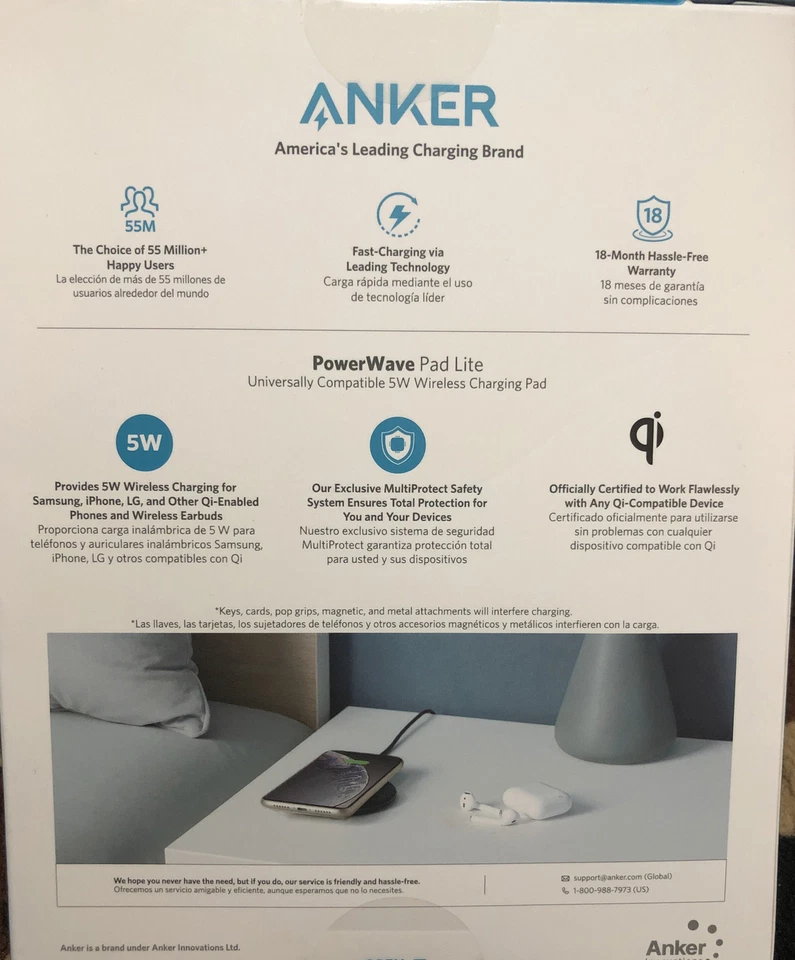 Anker Set It Down Power It Up Universal 5W Wireless Charging Pad Wireless New - Image 2 of 3