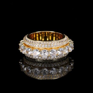 Authentic Hip Hop Rotatable Five Rows Zircons Ring 18K Gold Plated Men's Finger Ring