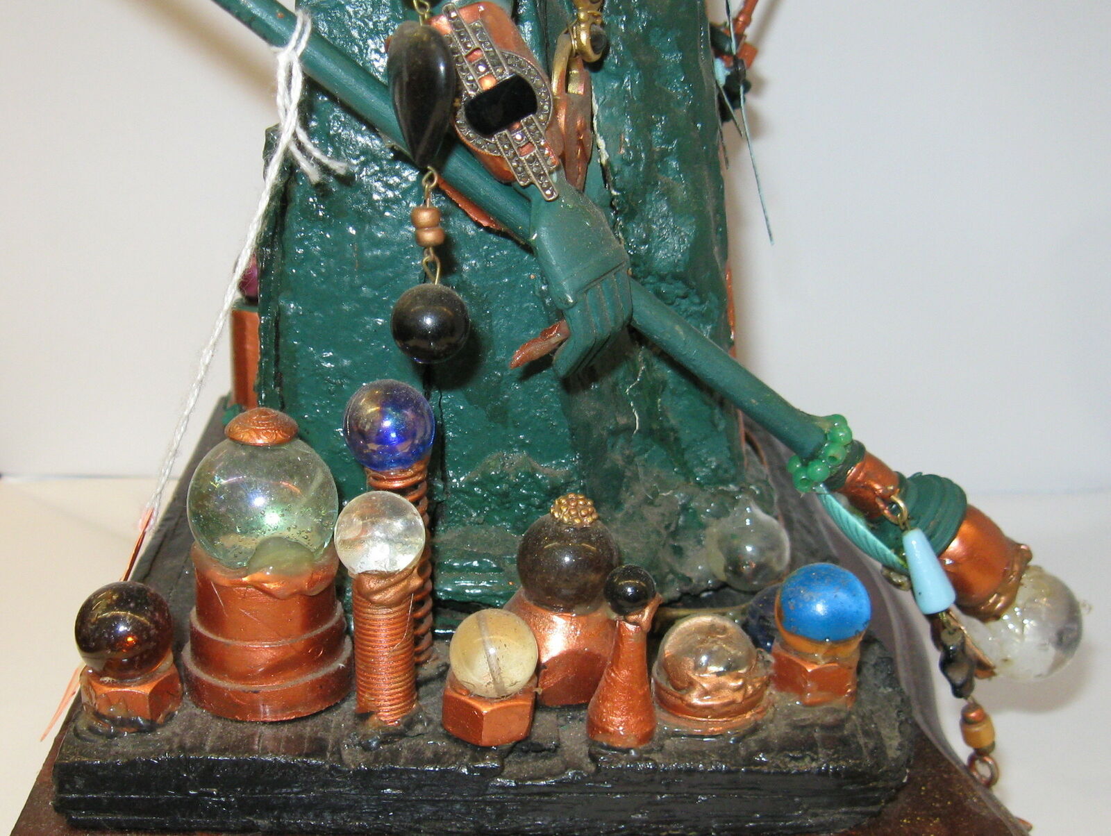 Unique Artistic Crocodile Man Clock Adorned with Charms Trinkets and Marbles