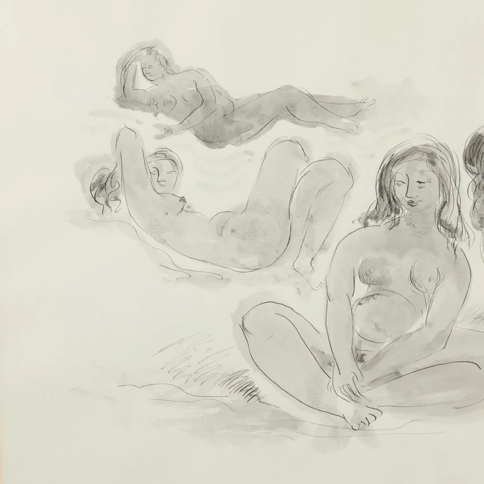 Lorrie Goulet (American 1925 -) "Alamar" pluma tinta y pincel medios mixtos hembra nu Foto 3 de 4