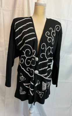 NWT $58 JCPenney Black eminent cardigan Elegant Beaded Cotton