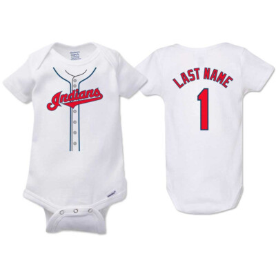 Personalized Cleveland Indians Gerber Baby Onesie  Cotton White Custom Bodysuit