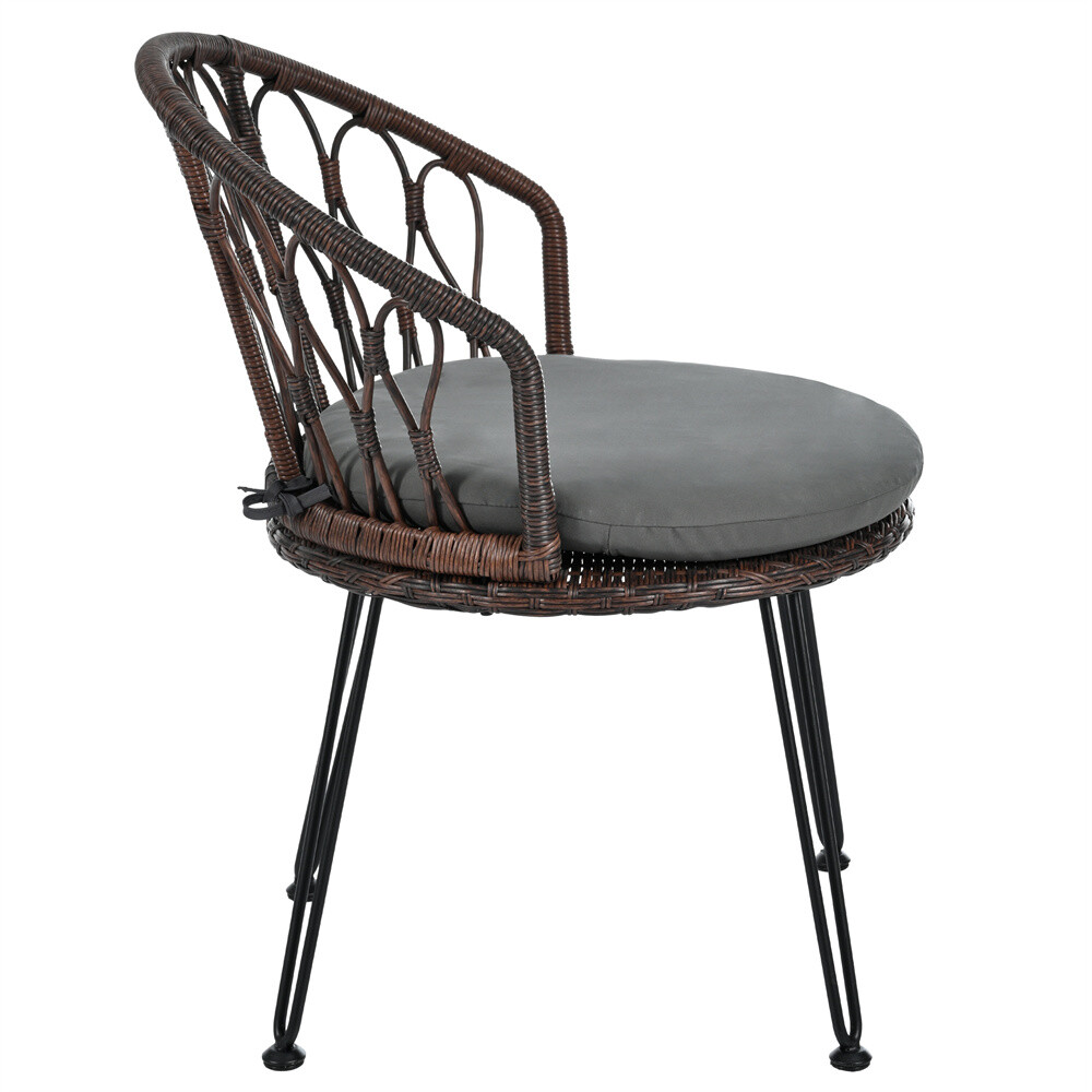 Outdoor Leisure Set 2 Rattan Single Chairs with A Glass Round Table for Patios G