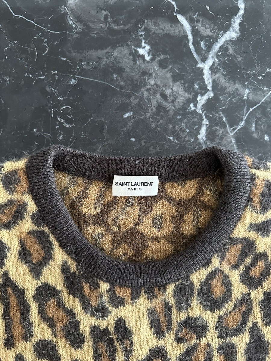 トップス 80s YSL vintage leopard knit Saint Laurent Hedi Slimane FW15 Leopard Babycat Wool Sweater Knit