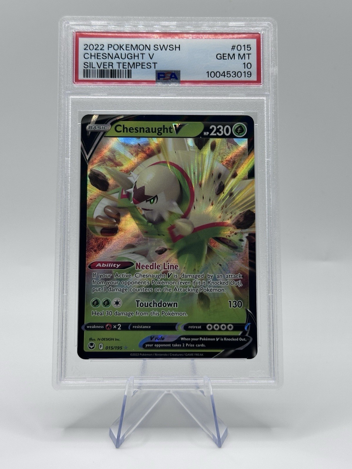 PSA 10 2022 POKEMON SILVER TEMPEST #15 CHESNAUGHT V SILVER TEMPEST