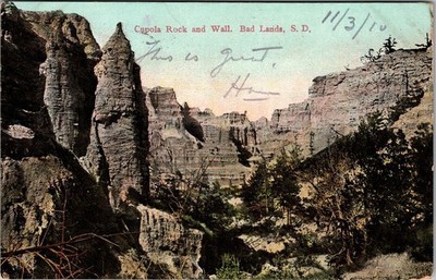 Bad Lands SD-South Dakota, Cupola Rock & Wall, Vintage Postcard