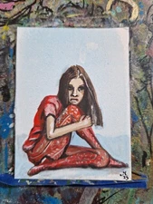 Woman in Red  Acrylic Woman ATC OOAK ORIGINAL 3.5 x 2.5 inches