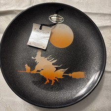 Akcam Hand Made Schale Hexe Wicked Katze Besen Schwarz Orange Glänzenden 