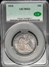 1858 MS62 CACG Liberty Seated Half Dollar CAC