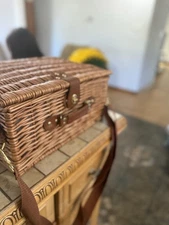 Hand-Woven Picnic Basket Set for 4, Outdoor and Camping with Cover
