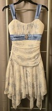Deb Prom Chiffon Short Dress Womens Med White Blue Glittery Whimsical Fairy