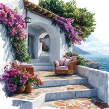 Wandbild Terrasse Meer Griechenland Landschaft Deko Bild Wanddeko Wandfliese