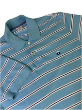 Brooks Brothers Polo Shirt Men Large Blue Striped Slim Fit Performance 1818 FLAW
