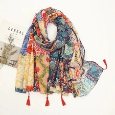 Elegant Floral Printed Hijab Cotton Viscose Tassel Shawl For Woman Fashion Beach
