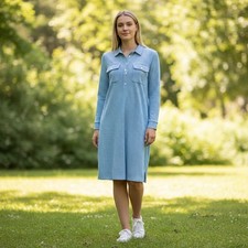 Vineyard Vines Harbor Shirt Dress Blue White Stripe Long Sleeve Women's Medium