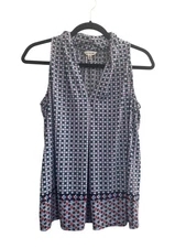 Max Studio Womens Small Red White Blue Geometric Sleeveless V-Neck Top #5756