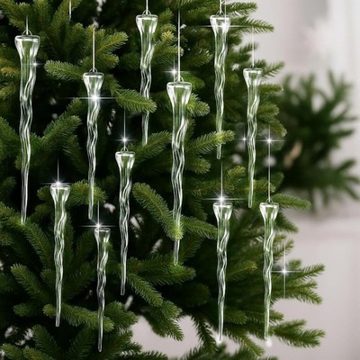 Pinkunn 15 Pcs Clear Icicle Christmas Tree Ornaments 3 Sizes Twisted Clear... 