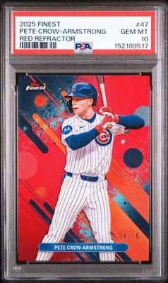 2025 Topps Finest #47 Pete Crow Armstrong Red Refractor /10 PSA 10 Pop 1 Cubs