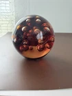 Amber Murano Art Glass Sphere Interior Bubbles Mid Century Paperweight 5"