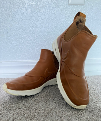 Nike Brown Leather Chelsea Ankle Boots Slip-On Round Toe Logo, Unisex US 7