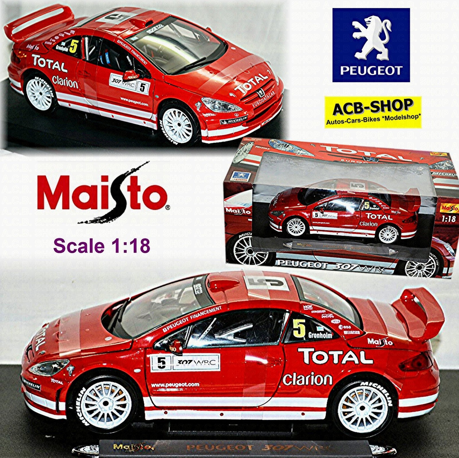 Peugeot 307 WRC 2004-05 #5 Marcus Grönholm 1:18 Maisto 38693