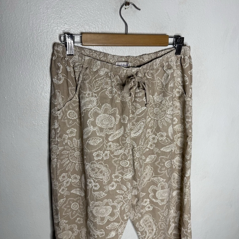 Pantalones para mujer Fresh Produce beige floral algodón playero costero XL Foto 2 de 4
