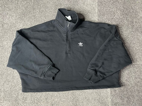Adidas Essentials French Terry Cropped Sweatshirt Womens Small Black Jumper