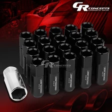 JDM BLACK 20PCS M12X1.25 25MM OD 60MM TALL OPEN END HEXAGON LUG NUTS+ADAPTER