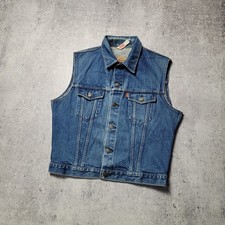 Vintage 80s Levi's Denim Trucker Sleeveless Vest Orange Tab Mens Size M-L