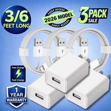 3PACK Lot USB Wall Fast Charger Plug Cable 3/6Ft For iPhone SE 6 8 X 11 12 13 14