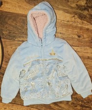 Disney Princess Girls Sherpa Hoodie Size 6 Blue Plush Zip Jacket Lined