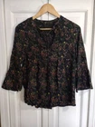 Lucky Brand Peasant Blouse Long Sleeve Black Floral V Neck Tie Boho Women S
